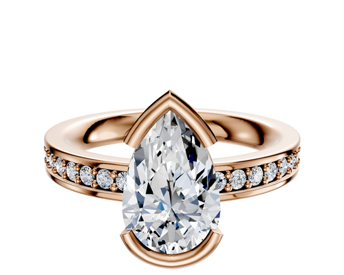 18K Rose Gold Bezel Half Bezel East/West Classic Flat 1-Row-Pave 2.5mm Engagement Ring