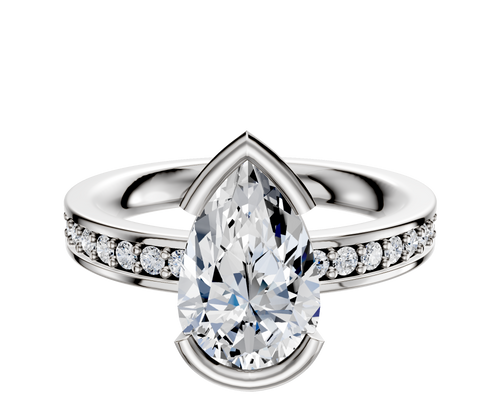 Platinum Bezel Half Bezel East/West Classic Flat 1-Row-Pave 2.5mm Engagement Ring