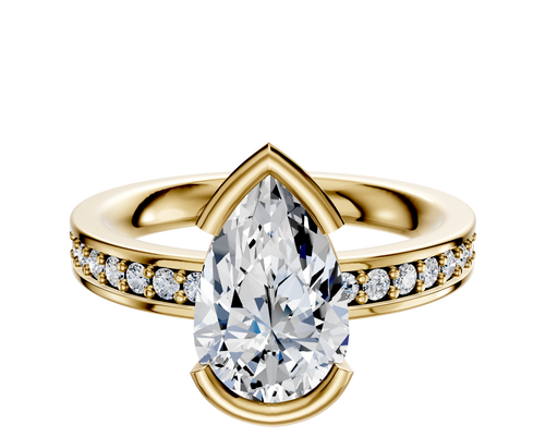 18K Yellow Gold Bezel Half Bezel East/West Classic Flat 1-Row-Pave 2.5mm Engagement Ring