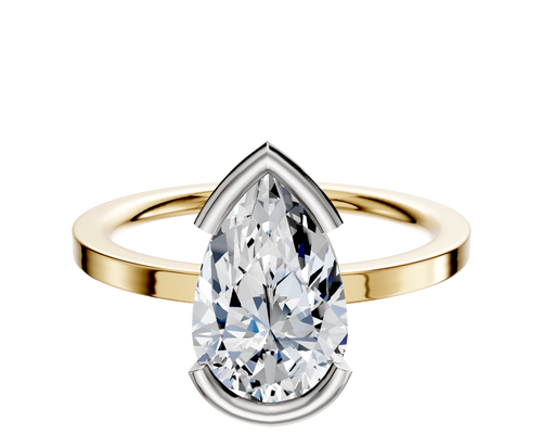 18K Two Tone Bezel Half Bezel East/West Classic Flat 1.5mm Engagement Ring