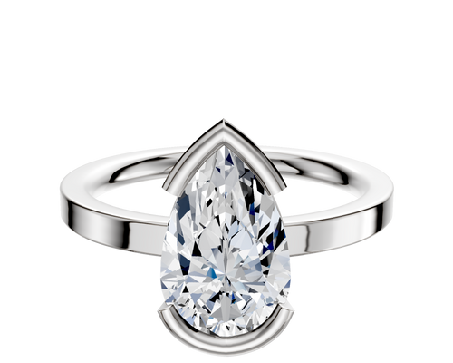 14K White Gold Bezel Half Bezel East/West Classic Flat 2.0mm Engagement Ring