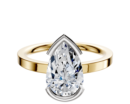 14K Two Tone Bezel Half Bezel East/West Classic Flat 2.0mm Engagement Ring