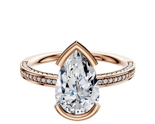 14K Rose Gold Bezel Half Bezel East/West Classic Flat 3-Row-Pave 2.0mm Engagement Ring