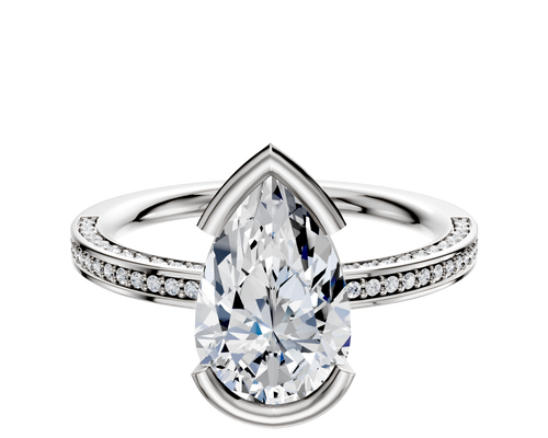 18K Two Tone Bezel Half Bezel East/West Classic Flat 3-Row-Pave 2.0mm Engagement Ring