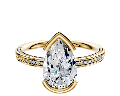 14K Yellow Gold Bezel Half Bezel East/West Classic Flat 3-Row-Pave 2.0mm Engagement Ring