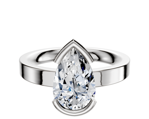 14K White Gold Bezel Half Bezel East/West Classic Flat 3.0mm Engagement Ring