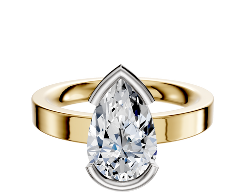 14K Two Tone Bezel Half Bezel East/West Classic Flat 3.0mm Engagement Ring