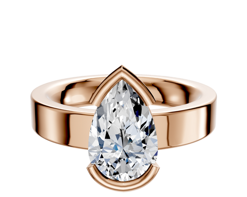18K Rose Gold Bezel Half Bezel East/West Classic Flat 4.0mm Engagement Ring