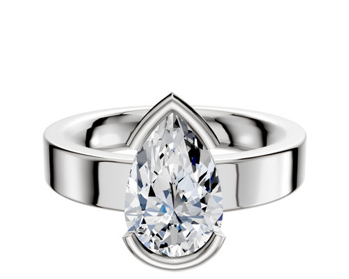 14K White Gold Bezel Half Bezel East/West Classic Flat 4.0mm Engagement Ring