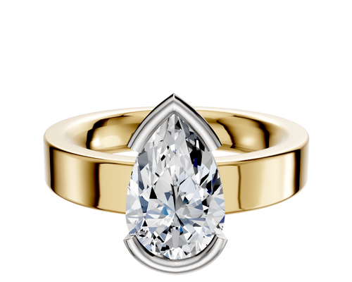 18K Two Tone Bezel Half Bezel East/West Classic Flat 4.0mm Engagement Ring