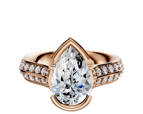 18K Rose Gold Bezel Half Bezel East/West Cathedral Knife Edge 1-Row-Pave 2.5mm Engagement Ring