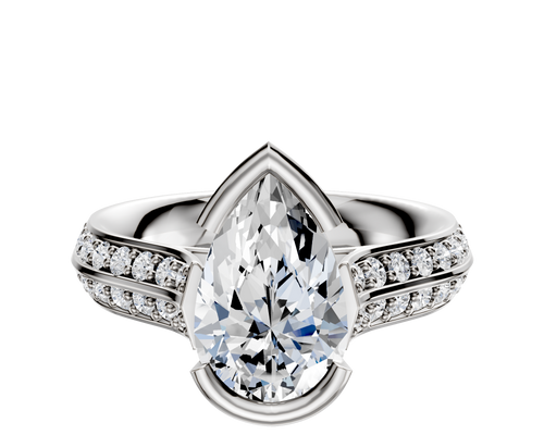 18K White Gold Bezel Half Bezel East/West Cathedral Knife Edge 1-Row-Pave 2.5mm Engagement Ring