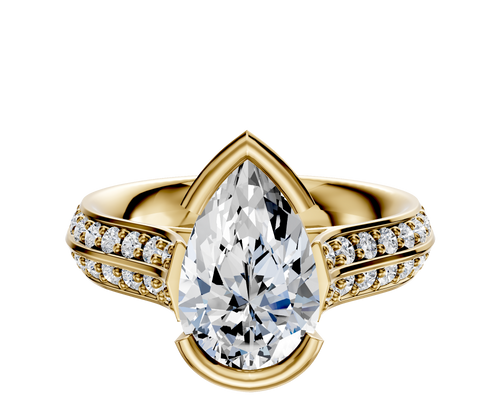 18K Yellow Gold Bezel Half Bezel East/West Cathedral Knife Edge 1-Row-Pave 2.5mm Engagement Ring