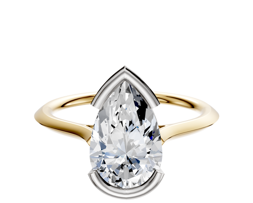 18K Two Tone Bezel Half Bezel East/West Cathedral Knife Edge 1.5mm Engagement Ring