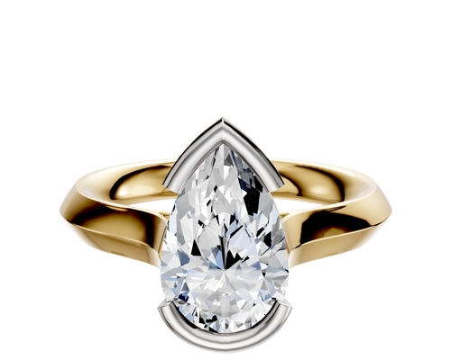 18K Two Tone Bezel Half Bezel East/West Cathedral Knife Edge 3.0mm Engagement Ring