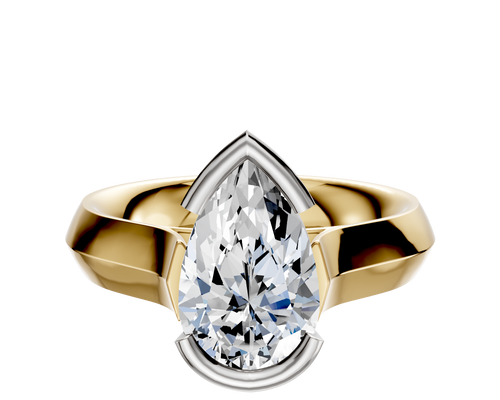 14K Two Tone Bezel Half Bezel East/West Cathedral Knife Edge 4.0mm Engagement Ring