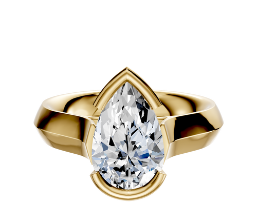 14K Yellow Gold Bezel Half Bezel East/West Cathedral Knife Edge 4.0mm Engagement Ring
