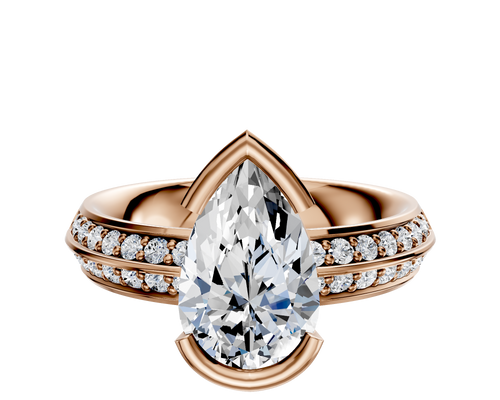 14K Rose Gold Bezel Half Bezel East/West Classic Knife Edge 1-Row-Pave 2.5mm Engagement Ring