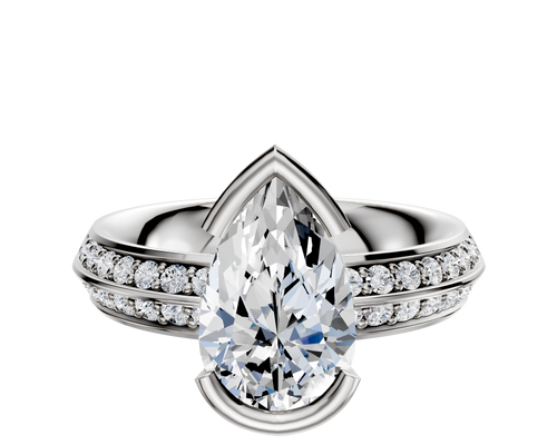 18K White Gold Bezel Half Bezel East/West Classic Knife Edge 1-Row-Pave 2.5mm Engagement Ring