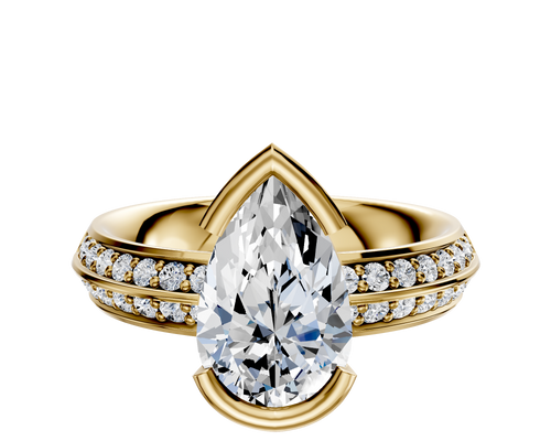 14K Yellow Gold Bezel Half Bezel East/West Classic Knife Edge 1-Row-Pave 2.5mm Engagement Ring