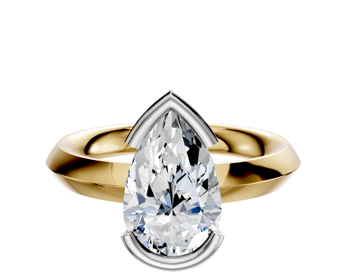 18K Two Tone Bezel Half Bezel East/West Classic Knife Edge 3.0mm Engagement Ring