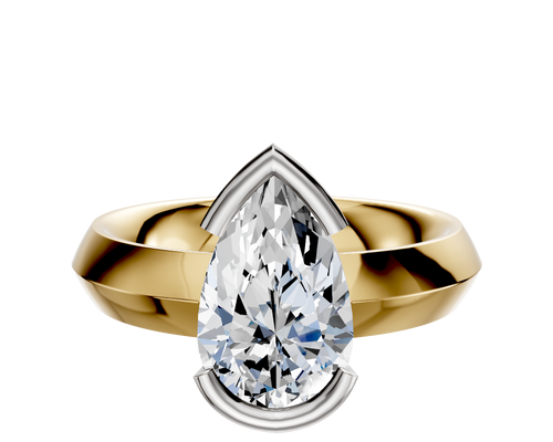 18K Two Tone Bezel Half Bezel East/West Classic Knife Edge 4.0mm Engagement Ring