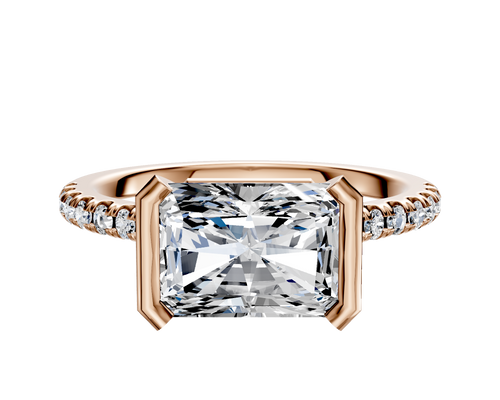 18K Rose Gold Bezel Half Bezel East/West Cathedral Dome 1-Row-Pave 2.5mm Engagement Ring