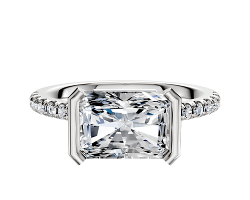 18K White Gold Bezel Half Bezel East/West Cathedral Dome 1-Row-Pave 2.5mm Engagement Ring