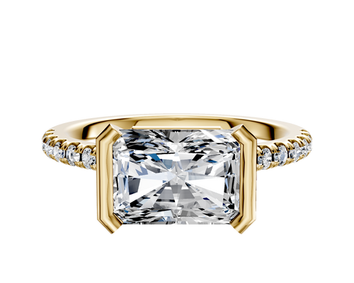 14K Yellow Gold Bezel Half Bezel East/West Cathedral Dome 1-Row-Pave 2.5mm Engagement Ring