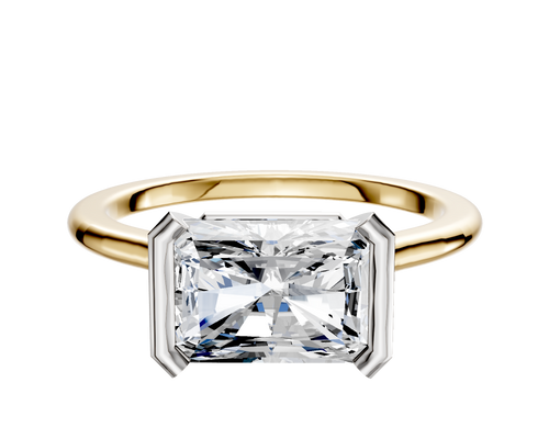 18K Two Tone Bezel Half Bezel East/West Cathedral Dome 1.5mm Engagement Ring