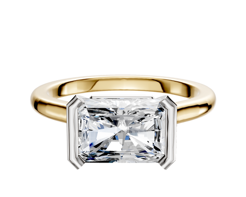 14K Two Tone Bezel Half Bezel East/West Cathedral Dome 2.0mm Engagement Ring