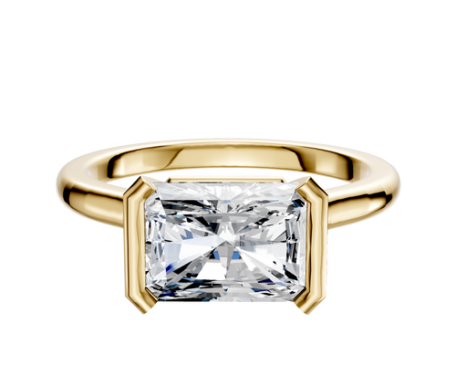14K Yellow Gold Bezel Half Bezel East/West Cathedral Dome 2.0mm Engagement Ring