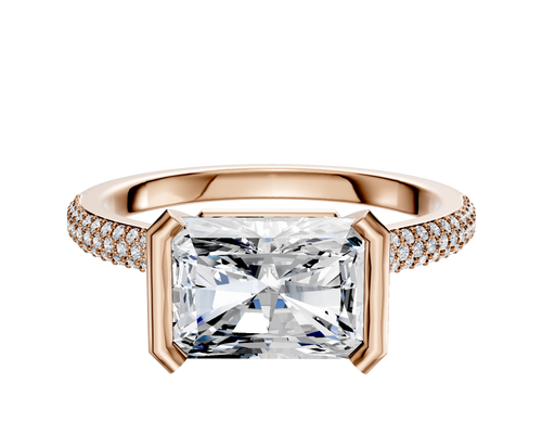 14K Rose Gold Bezel Half Bezel East/West Cathedral Dome 3-Row-Pave 2.0mm Engagement Ring