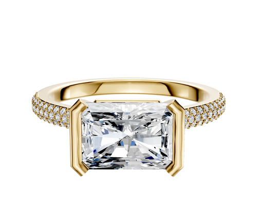 18K Yellow Gold Bezel Half Bezel East/West Cathedral Dome 3-Row-Pave 2.0mm Engagement Ring