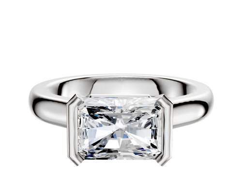 14K White Gold Bezel Half Bezel East/West Cathedral Dome 3.0mm Engagement Ring