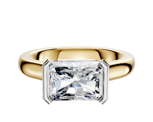 18K Two Tone Bezel Half Bezel East/West Cathedral Dome 3.0mm Engagement Ring