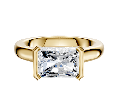 14K Yellow Gold Bezel Half Bezel East/West Cathedral Dome 3.0mm Engagement Ring