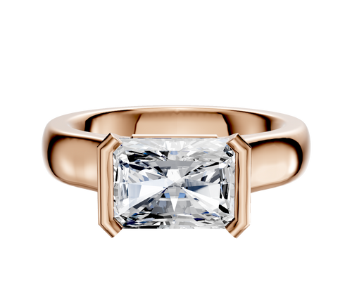14K Rose Gold Bezel Half Bezel East/West Cathedral Dome 4.0mm Engagement Ring