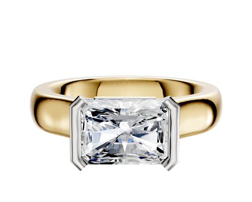 14K Two Tone Bezel Half Bezel East/West Cathedral Dome 4.0mm Engagement Ring