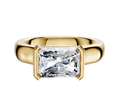 18K Yellow Gold Bezel Half Bezel East/West Cathedral Dome 4.0mm Engagement Ring