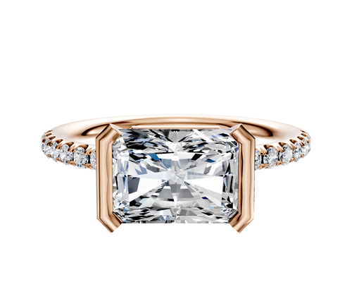 14K Rose Gold Bezel Half Bezel East/West Classic Dome 1-Row-Pave 2.5mm Engagement Ring