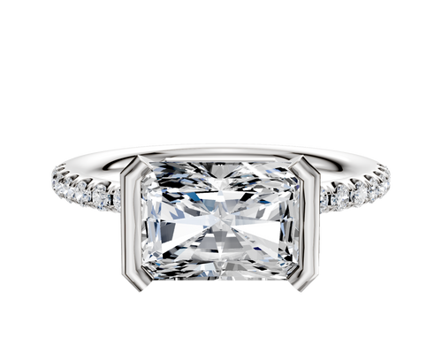 Platinum Bezel Half Bezel East/West Classic Dome 1-Row-Pave 2.5mm Engagement Ring