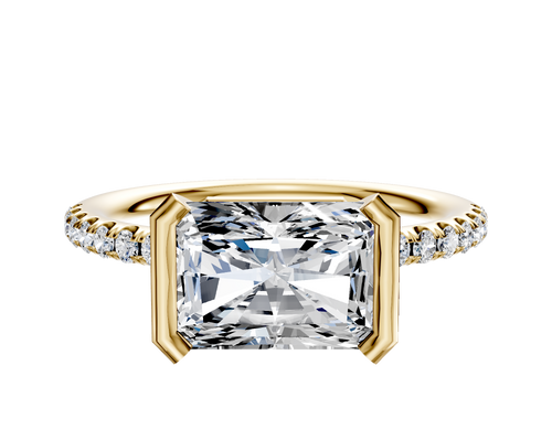 18K Yellow Gold Bezel Half Bezel East/West Classic Dome 1-Row-Pave 2.5mm Engagement Ring