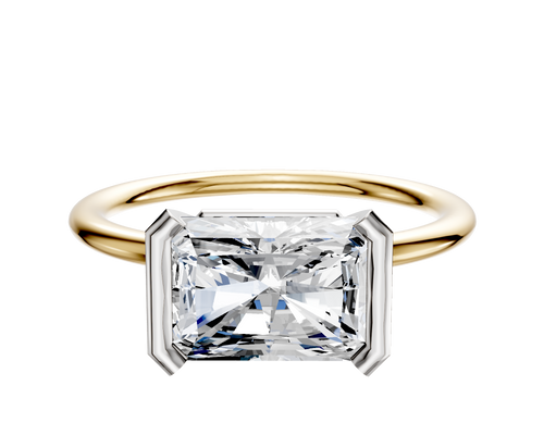 18K Two Tone Bezel Half Bezel East/West Classic Dome 1.5mm Engagement Ring