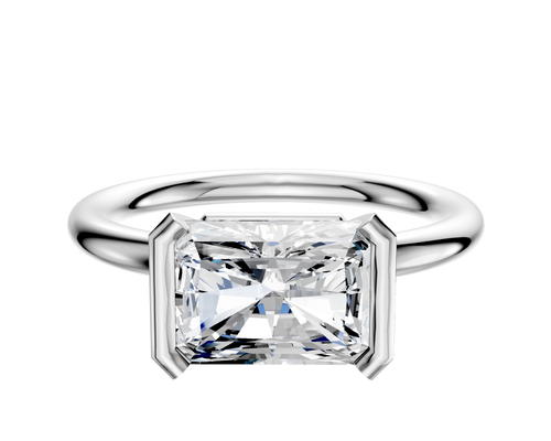 14K White Gold Bezel Half Bezel East/West Classic Dome 2.0mm Engagement Ring
