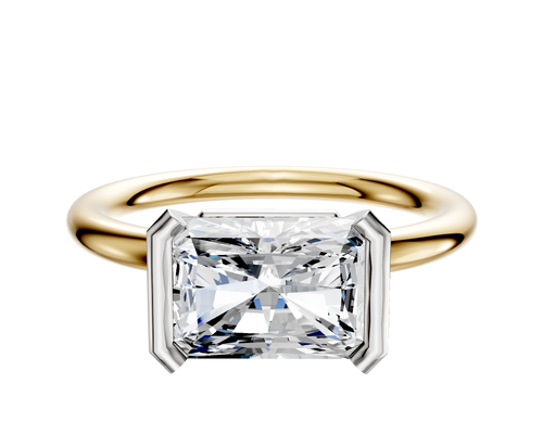 14K Two Tone Bezel Half Bezel East/West Classic Dome 2.0mm Engagement Ring