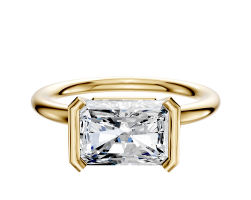 14K Yellow Gold Bezel Half Bezel East/West Classic Dome 2.0mm Engagement Ring