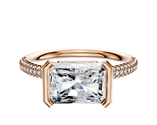14K Rose Gold Bezel Half Bezel East/West Classic Dome 3-Row-Pave 2.0mm Engagement Ring
