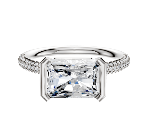 18K White Gold Bezel Half Bezel East/West Classic Dome 3-Row-Pave 2.0mm Engagement Ring