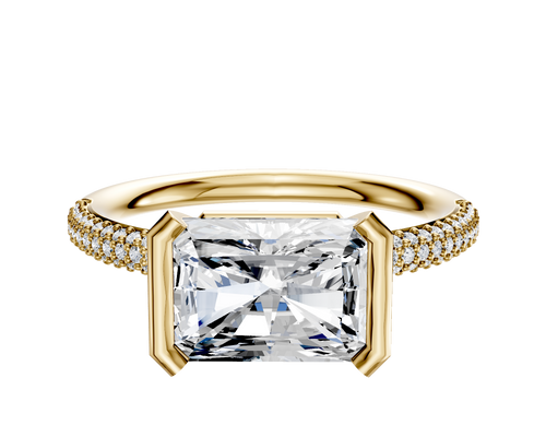 18K Yellow Gold Bezel Half Bezel East/West Classic Dome 3-Row-Pave 2.0mm Engagement Ring